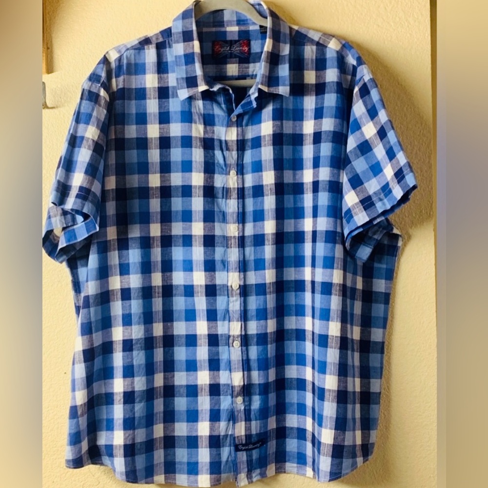 English Laundry Blue and White Plaid Shirt